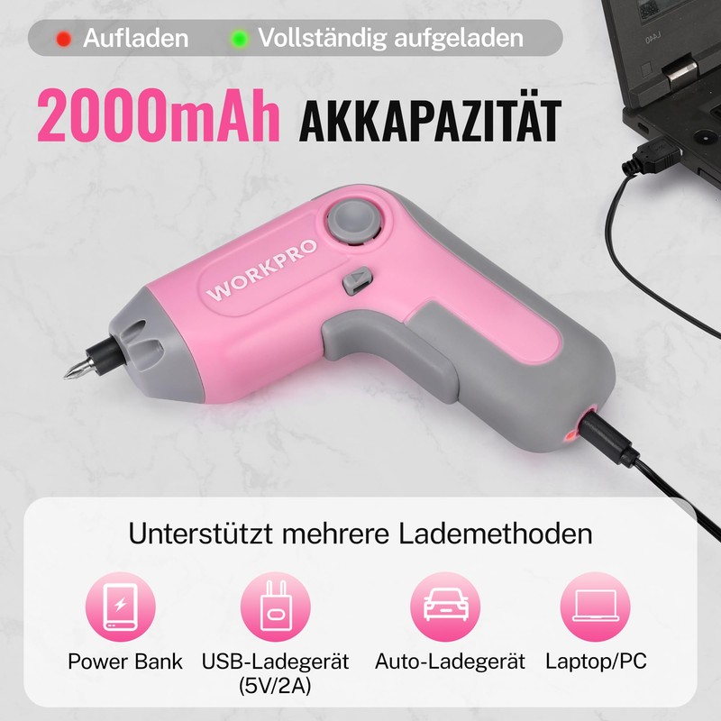 WORKPRO 3.6 V Pink Cordless Screwdriver Set (EU PKG)