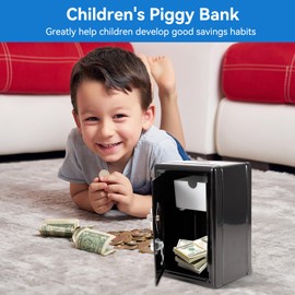 HERCHR Metal Combination and Key Money Bank Safe,Money Box Tin,Metal Locker Bank Saving Money Box with Password and 2 Keys,Digital Cash Coin Jar for Kids Children, 4.7x3.9x7.1inch