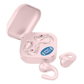 Ear Clip BT Earbuds, Open Ear Clip Headphone with Power Display, HiFi Stereo Noise Canceling in Ear Cordless Ear Clips Ear Buds, Mini Extra Long Standby Earphone for Sports (Rose)