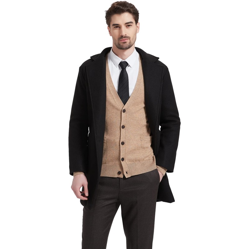 Kallspin Men's Wool Blend V-Neck Cardigan with Button Closure and