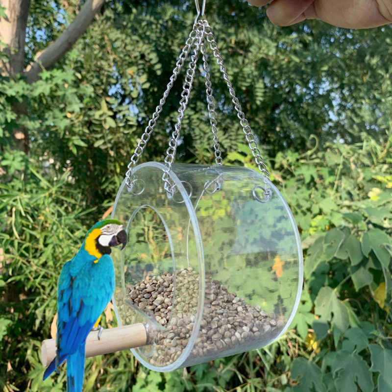 Acrylic Bird Feeder Box AntiScatter Hanging Feeding Box Outdoors Transparent