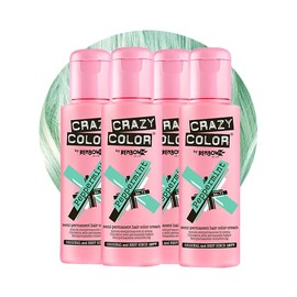 Crazy Color Pastel Peppermint Semi-Permanent 4 Pack Quad Hair Dye. Highly Pigmented Minty Green Conditioning & Oil Nourishing Vegan Formula | No Bleach or Ammonia | 400ml