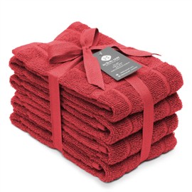 Mellow Buff 100% Cotton Terry Dish Cloth & Dish Towel (RED, Dish Towel - 4 Pack(Solid))