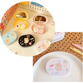 일체형 휴대용 귀여운 곰돌이 소프트 콘택트 렌즈 보관 케이스 렌즈함 보관함 하드 랜즈 보관통 All-in-One Portable Cute Bear Soft Contact Lens Storage Case Hard Lens Container