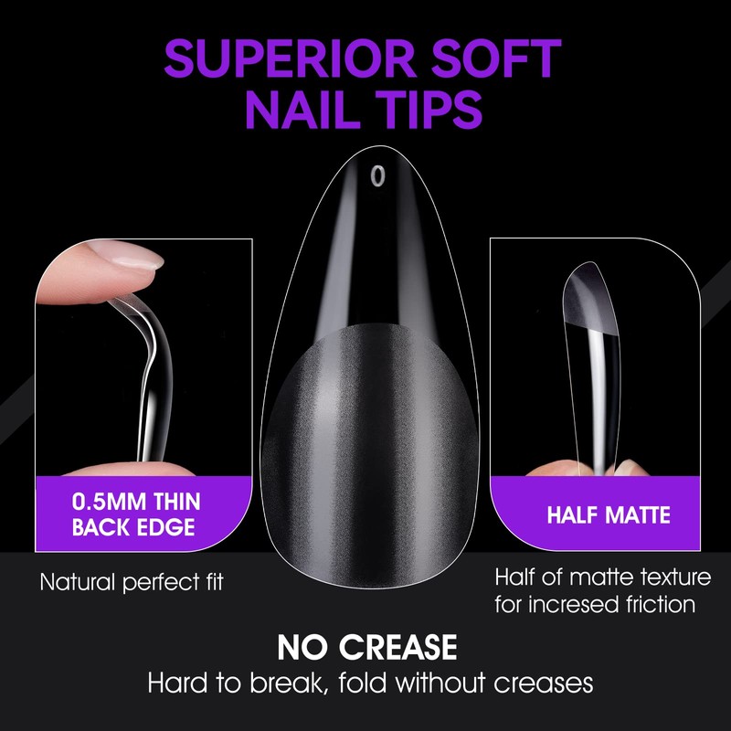 Gelike EC Medium Almond Nail Tips – Full Cover Soft