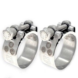 CHUN YUNG DA TT Heavy Duty Hose Clamps, 304 Stainless Steel T-Bolt Clamp, Adjustable Range 60-63 mm, Solid T-nuts and Wide Band for Exhaust Tips 2.5 inch (2.36-2.48 inch, 2 pack)