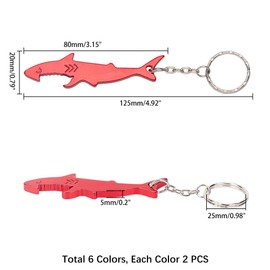 arricraft 12 Pcs Shark Shaped Bottle Opener, Pocketable Keychain Bear Opener for Camping and Traveling, 6 Random Colors
