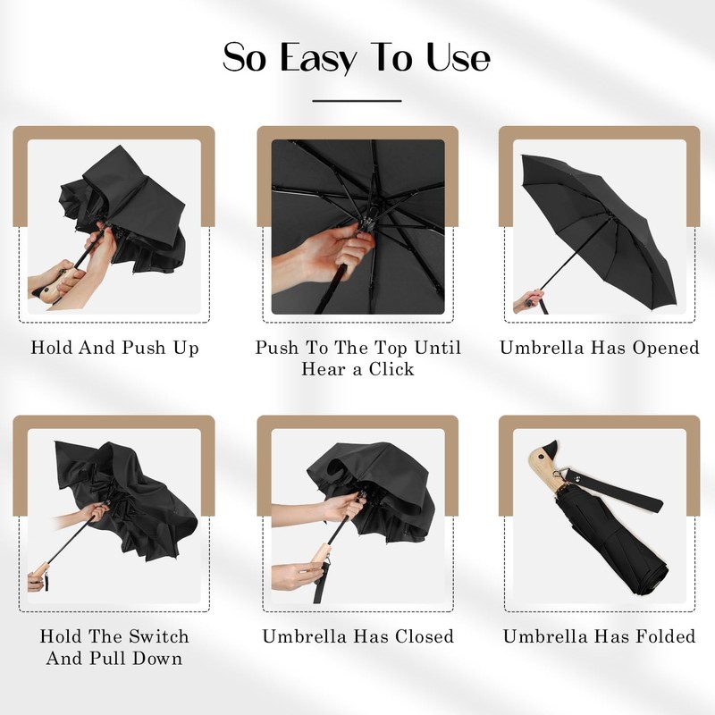 Natuquebrela Duck Folding Umbrella Black - Small Black Collapsible Portable