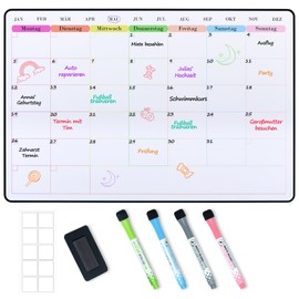 POPRUN Wipe Clean Magnetic Monthly Planner / Weekly Planner Whiteboard Magnetic Board Fridge Family Planner Planning Board Monthly Calendar Memo Board Diary 42 x 28 cm Reusable in German