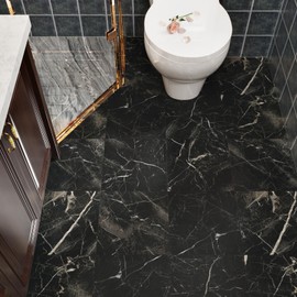 Black Gold Peel and Stick Floor Tiles Waterproof 12x12 In Self Adhesive Vinyl Flooring Peel and Stick Tiles for Bathroom Kitchen Living Room Black Marble Vinyl Flooring Temporary Flooring Cover 4 Pack