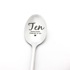 10th Anniversary Spoon Gifts for Him Her Girlfriend Boyfriend Ten Years Down Forever to Go Spoon Gift for Couple 10 Year Wedding Anniversary Present for Husband Wife