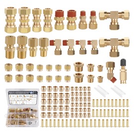 Ailbiuko 137Pcs Brass DOT Air Brake Line Fittings Assortment Kit,1/4" 1/8" 3/8" 1/2" Compression Air Nylon Tubing Fitting Assortment Repair Kits for Truck or Industrial Air System