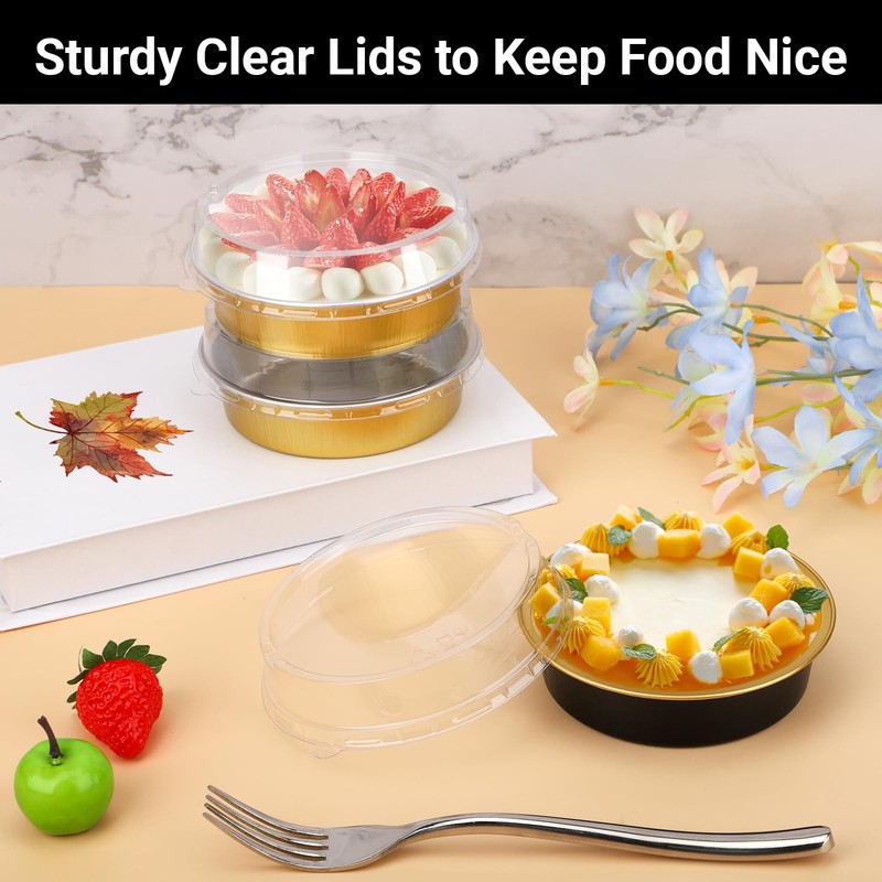 Beasea Aluminum Foil Cups Plastic Lids, 100pcs 4.7 Inch Disposable