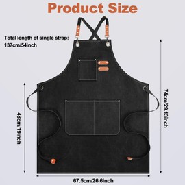 Cabaubl Chef Aprons for Men Women,Heavy Duty Chef Aprons,Cotton Canvas Cross Back Apron with Adjustable Straps and Large Pockets,Chef Cotton Aprons for Cooking Kitchen Work Art Painting Garden(Black)