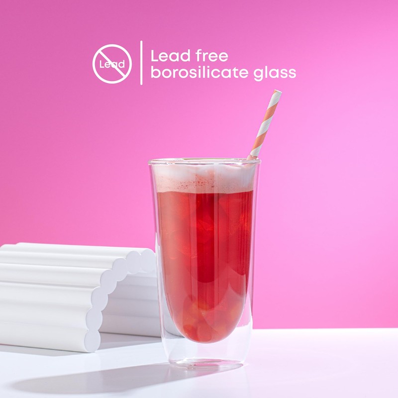 JoyJolt Spike Double Wall Glasses, Cocktail Beer Drinkware Glass Set