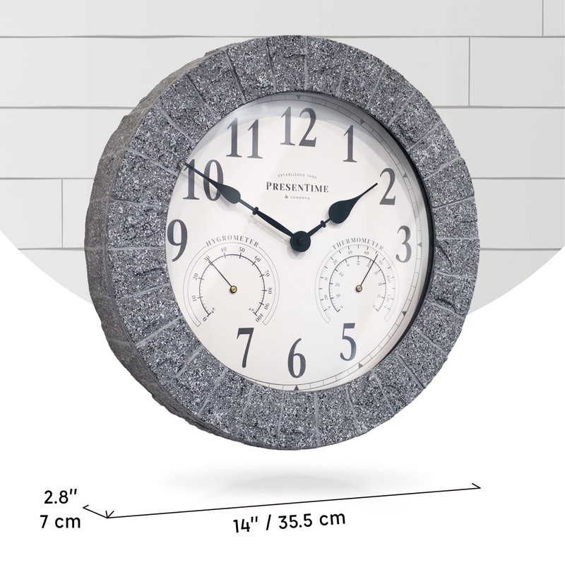 Presentime & Co Sandstone Outdoor Clock with Thermometer & Hygrometer