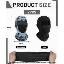 LEEQBCR 2 x Balaclava with 2 Holes, Lycar Black Motorcycle Mask, Ski Mask, Balaclavas, Bicycle Face Mask for Men and Women, Thin Breathable, for Outdoor Sports, Black and Blue Grey