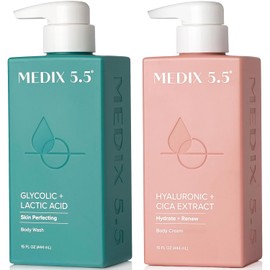 Medix 5.5- Limpiador exfoliante facial y corporal con ácido glicólico AHA + Crema corporal hidratante con ácido hialurónico L