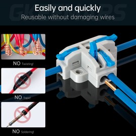 GKEEMARS 20Pcs 4 Way T Tap Wire Connectors, Quick Wire Splitter Push-in Connectors for AWG 24-12 (Blue)