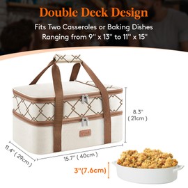 Lifewit Double Decker Insulated Casserole Carrier for Hot or Cold Food, Casserole Dish Bag Carrying Case, Lasagna Lugger Holder for Potluck/Parties/Picnic/Cookouts, Fits 9"x13" Baking Dish, Cream