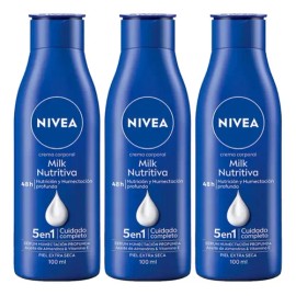 Nivea Crema Corporal Milk Nutritiva Humectación 100ml, 3pzas