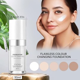 Base de Maquillaje Mágica Base Líquida, Base Tono de Piel Cálida Que Cambia de Color Impecable, Resistente al Agua Mezclas Naturales Base de Maquillaje Facial Makeup Colour Correcting Cream, SPF15
