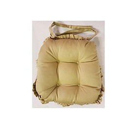 Set of 4 Luxury Twill Jumbo Chair Pads, Premium Extra Deep Thick Chunky Seat Cushions Vintage Style with Frill - 100% Cotton Covers In Choice Of Deep Dye Colour (Parchment)