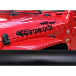 Custom Lettering Wave and Palm Trees Beach Caribbean Theme Decal Sticker Compatible with Jeep Hood Fender Sides 23 X 5 Inches Set of 2 Identical Decals. - Black Matte