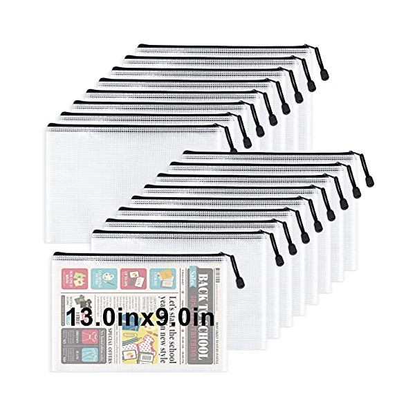Umriox Zipper Mesh Document Pouch, 13.0 x 9.0 in (Black,