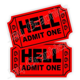 Unbranded/Generic 2pcs Ticket To Hell Hard Hat Stickers Funny Helmet Decals Toolbox Motorcycle Red