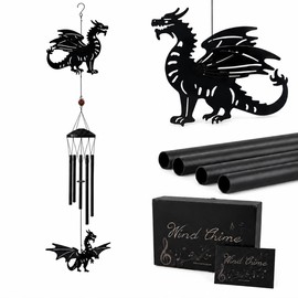41" Large Dragon Wind Chime with Moving Spring Wings, Windchime for Outside