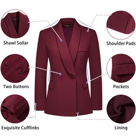 TRONSTORE Women's Business Suit 2 Piece Set Shawl Sollar Blazer Bootcut Pants Suits for Women Wine Red M
