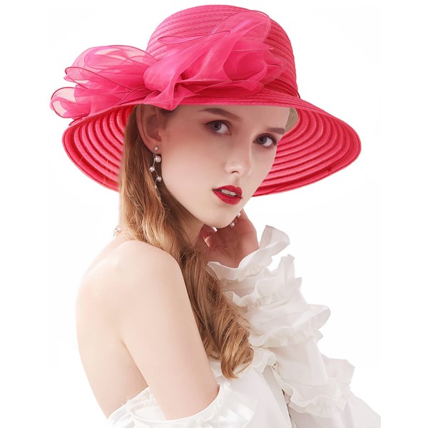 Z&X Women Organza Bucket Hat Bowknot Wide Brim Church Derby