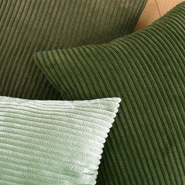 Pack of 2 Moss Green Corduroy Decorative Throw Pillow Covers 24x24 Inch Striped Cushion Covers Cozy Boho Pillowcase Farmhouse Home Decor Soft Accent Cushion Case for Couch Sofa Bed 60x60 cm