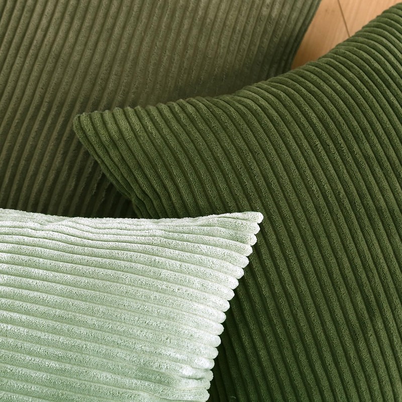 Pack of 2 Moss Green Corduroy Decorative Throw Pillow Covers