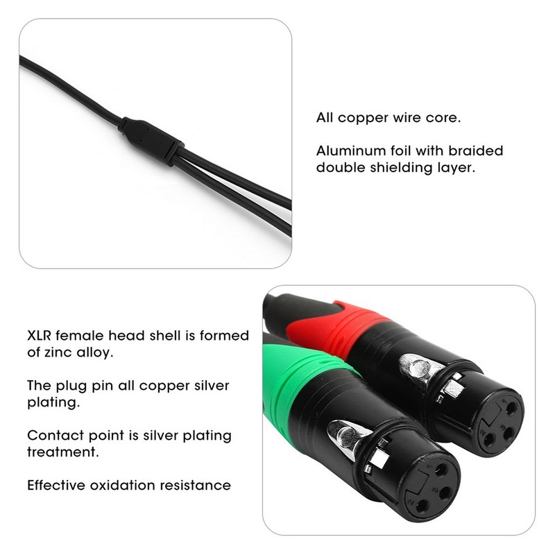 0.3M 24AWG Pure Copper Double Shield 6.35 Female to Dual