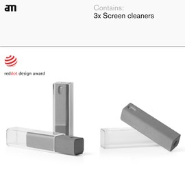 am 2 in 1 Screen Cleaner Mist Spray - Versatile for Computers, Phones, iPads, Laptops, and Car Smart Screens, Refillable and Eco-Friendly, Includes Harm-free Liquid, 3 Pack, Gray