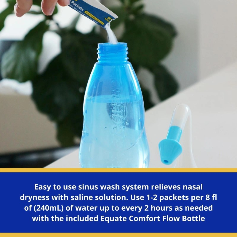 Equate Comfort Flow Bottle & 50 Saline Packets Blue Nasal