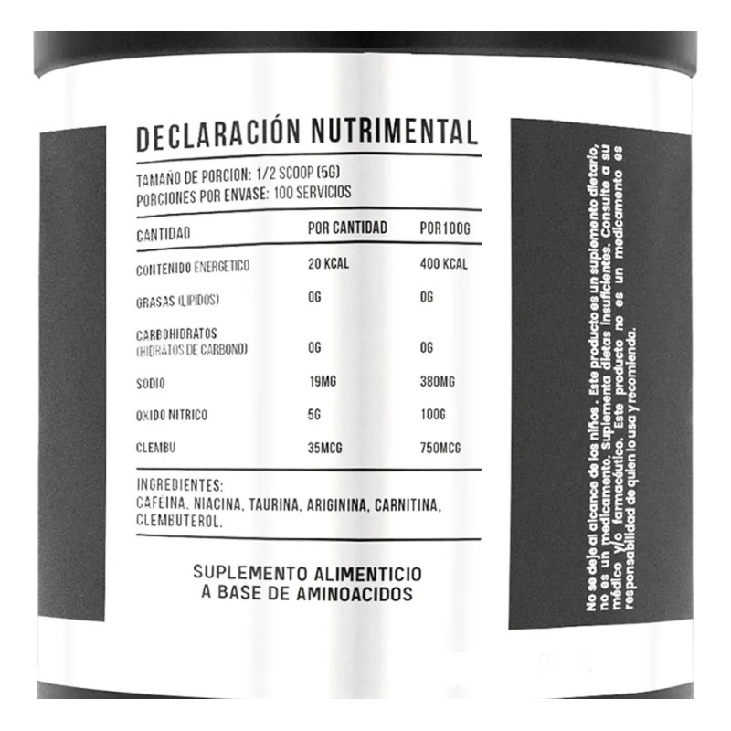 Black Supplements Oxido Nítrico Clembu 500g Pre Entreno