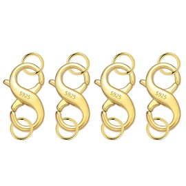 ALEXCRAFT Gold Double Lobster Claw Clasps Necklace Clasp Bracelet Clasp Jewelry Clasp Sterling Silver 925 Large Lobster Claw Clasps with Jump Rings, Gold Rings Clasps for Jewelry Making Men Women