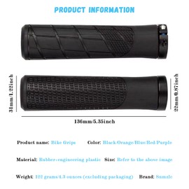 Bike Handlebar Grips,Single Lock on Bicycle Handle Bar,Comfortable Anti-Slip,for Mountain, Beach Cruiser, Scooter, Folding Bike 22.2mm US236 (Black)