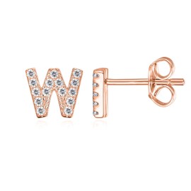 PAVOI 14K Rose Gold Plated Sterling Silver CZ Alphabet Letter Earrings | Initial Earrings for Women | Letter W