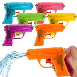 6 Neon Water Pistols, Water Guns Available in 6 Bright Colours, Compact Mini Squirt Toy Ideal for Outdoor Play, Bath-Time Fun, Party Bags and Encouraging Imaginative Play