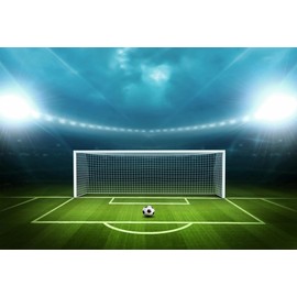 AOFOTO 10x7ft Soccer Field Background Football Pitch Goal Post Ball Game Stadium Spotlight Photography Backdrop Sports Club Fitness Player School Match Photo Studio Props Kid Boy Portrait Wallpaper
