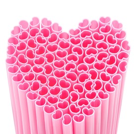 Prurex 100 Pack Pink Love Heart Straws – 10mm Disposable Straws with Individual Wrappers for Birthdays & Weddings,Tea Party, Floral Wedding, Dessert Table Drink Decorations