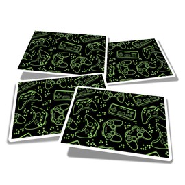 Vinyl Rectangle Stickers (Set of 4) 10cm - Gamer Controller Console Gaming for Laptops, Tablets, Luggage, Scrap Booking, Fridges #170252