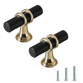 Ymaiss 12 Packs Cabinet Knobs T Bar Kitchen Dresser Knobs Drawer Pull Handles Single Hole Knobs Hardware for Drawer Dresser Cupboard Wardrobe (Black and Gold)