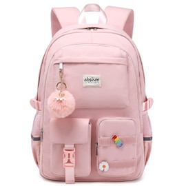 abshoo Big Student Laptop Backpack For College Women Middle High School Teen Girls Bookbag Travel Daypack (Pink)