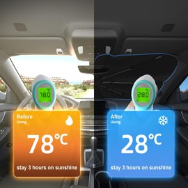 OVOISSTIY Sun Protection Car Windscreen 140 x 75 cm Foldable Car Windscreen Parasol, Front Sun Protection Umbrella Indoor for Car UV Protection Parasol for Most Cars SUVs