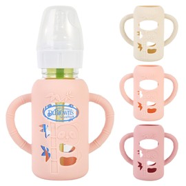 MINMUNJIU 3 Pack Silicone Sleeves for Dr. Brown's Glass Baby Bottles, Anti Breakage Baby Bottle Holder with Handles for Baby Girls, Compatible with Dr. Brown's Glass Baby Bottle, 4oz